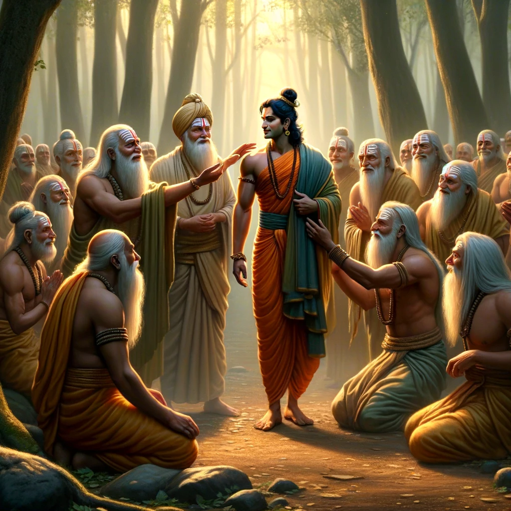 Reception of Rama, Lakshmana and Sita by the Sages